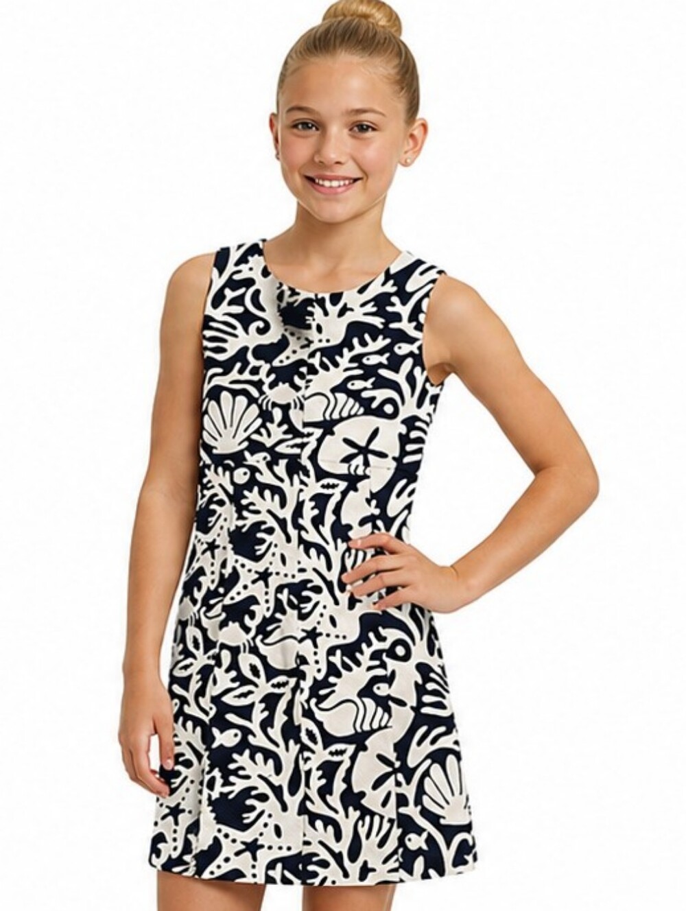 Vineyard Vines Kids Navy & White Coastal Seashell Shift Dress Size 12 Preppy